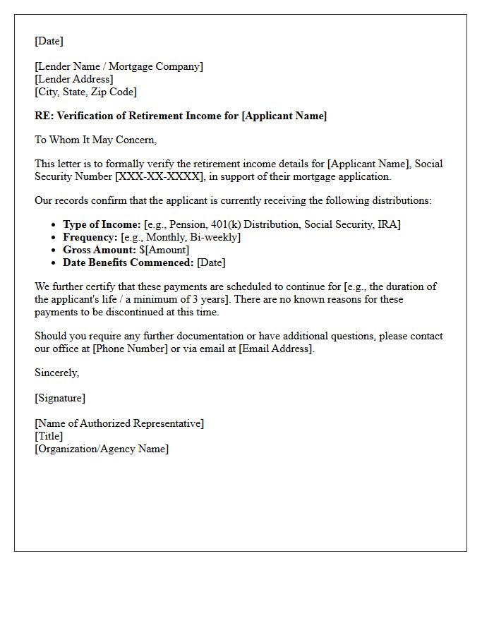 Retirement Income Verification Letter for Mortgage Approval