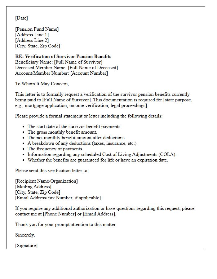 Survivor Pension Benefit Verification Letter