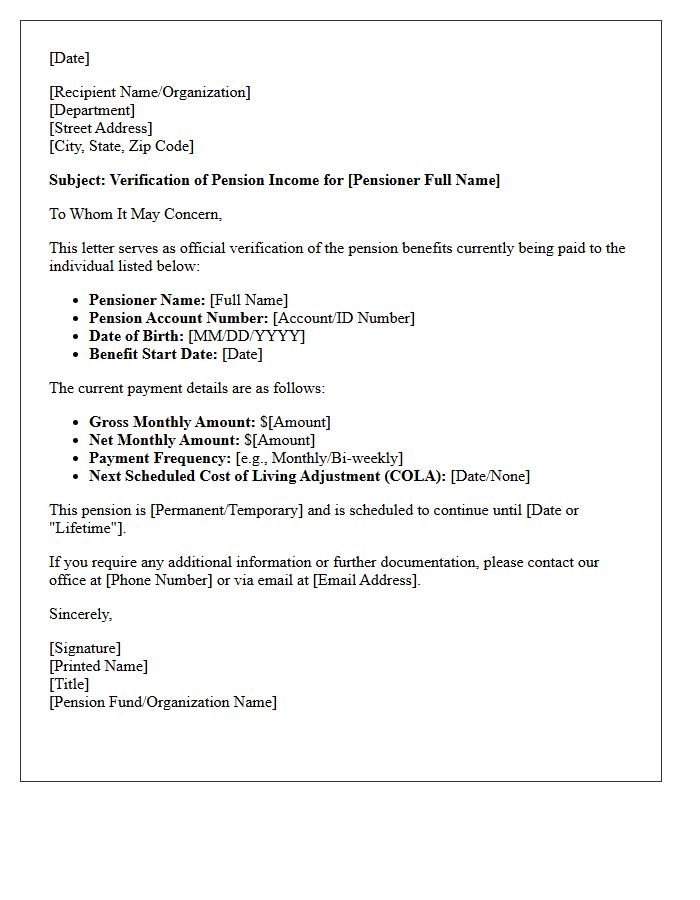 Verification of Pension Income Letter