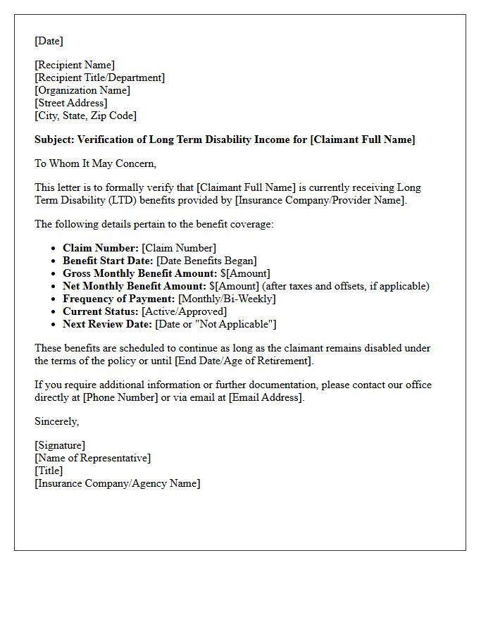 Long Term Disability Income Verification Letter