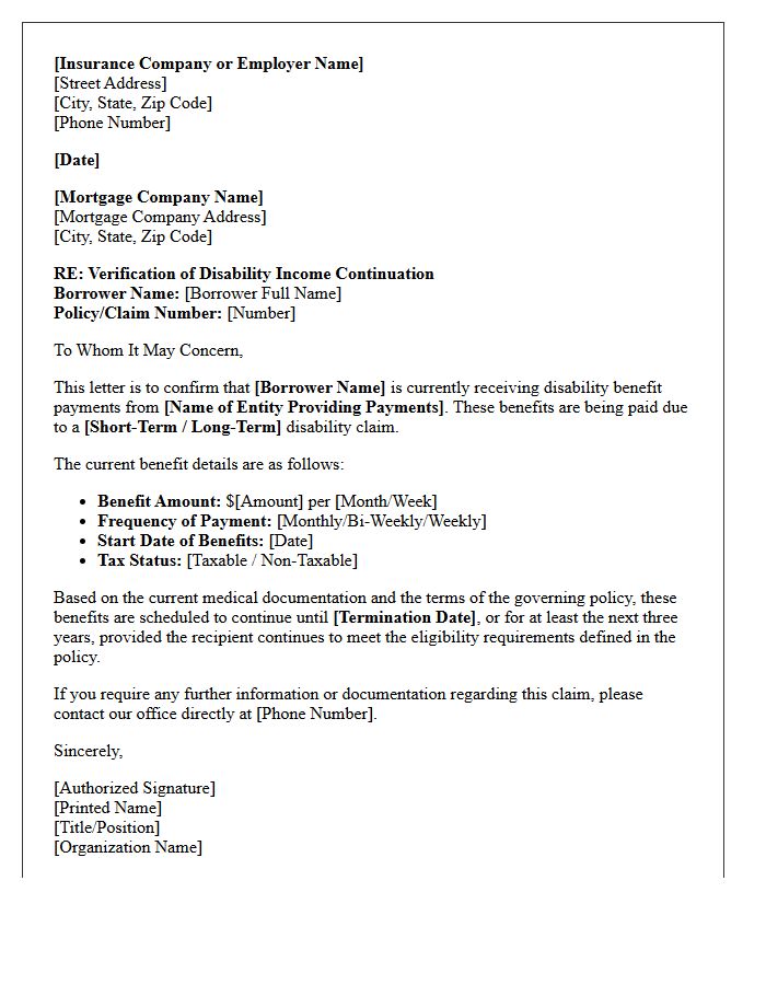 Mortgage Lender Disability Income Continuation Letter