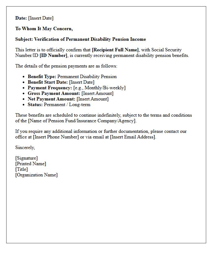 Permanent Disability Pension Income Verification Letter