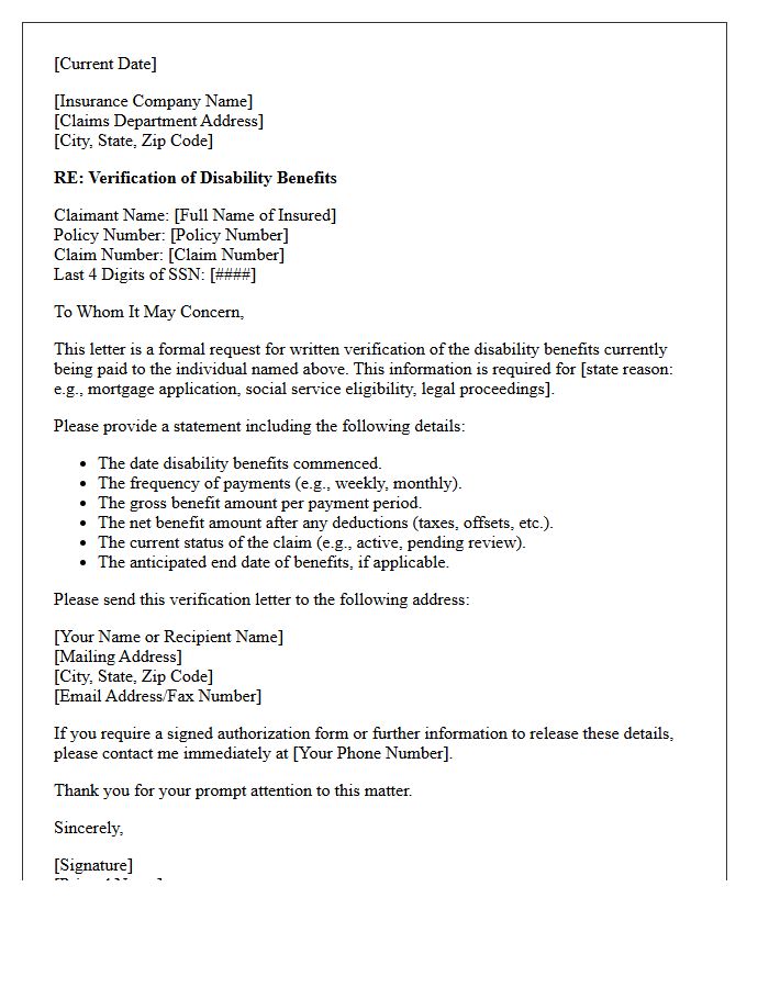 Private Insurance Disability Benefit Verification Letter