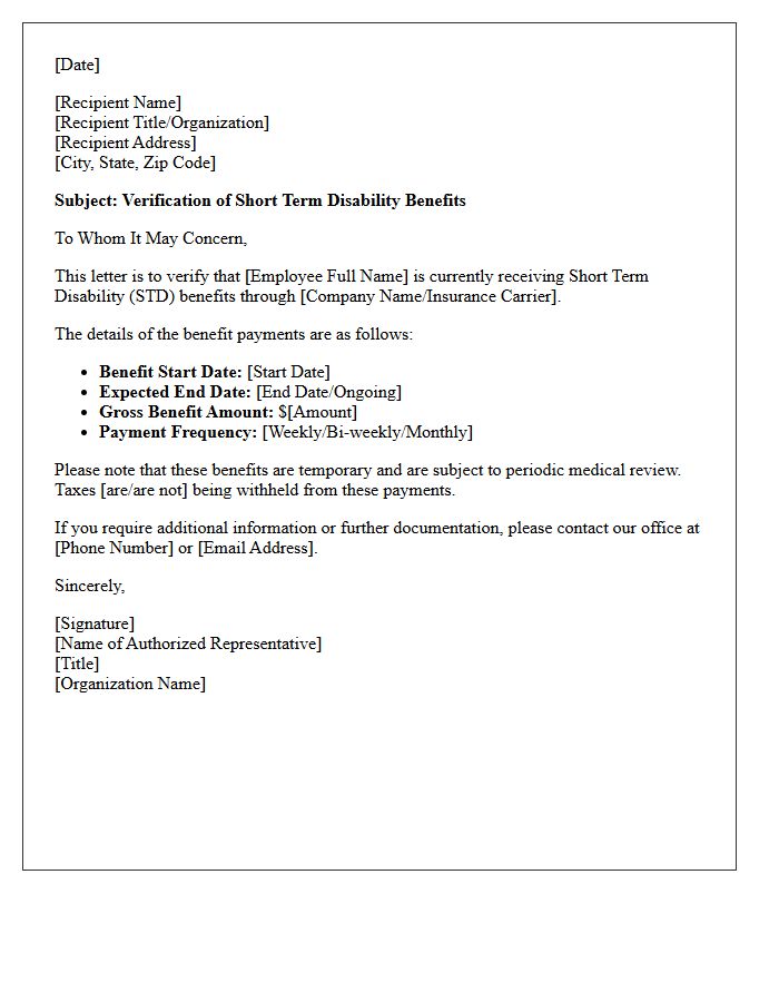 Short Term Disability Income Verification Letter