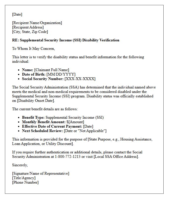 Supplemental Security Income Disability Verification Letter