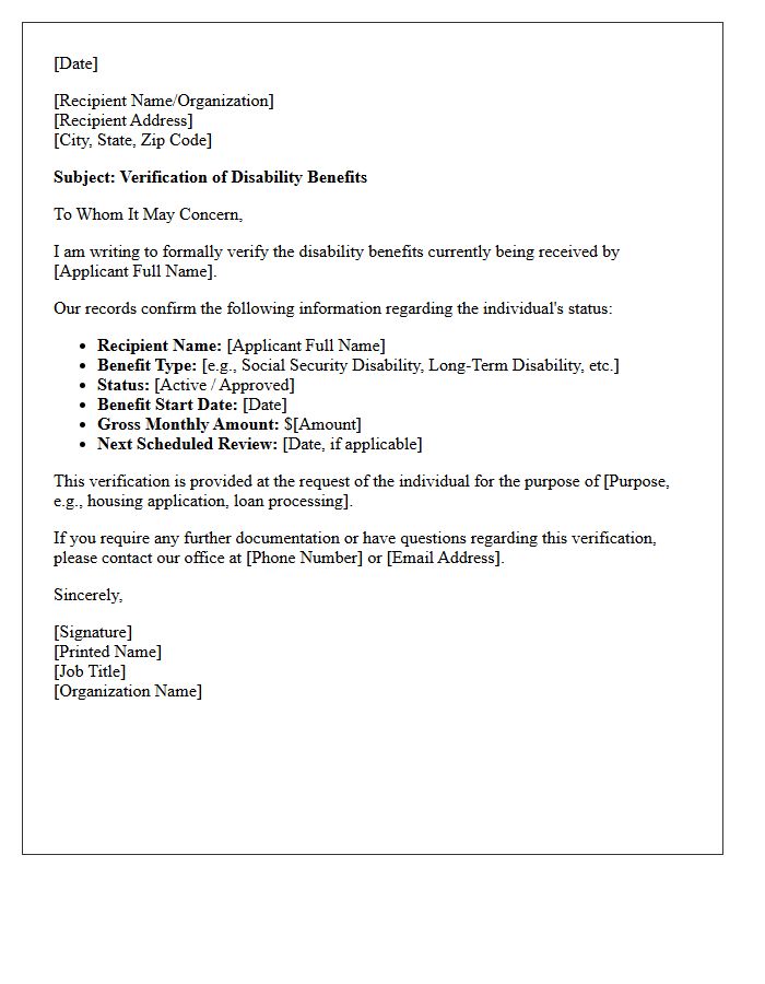 Third Party Disability Benefit Verification Letter