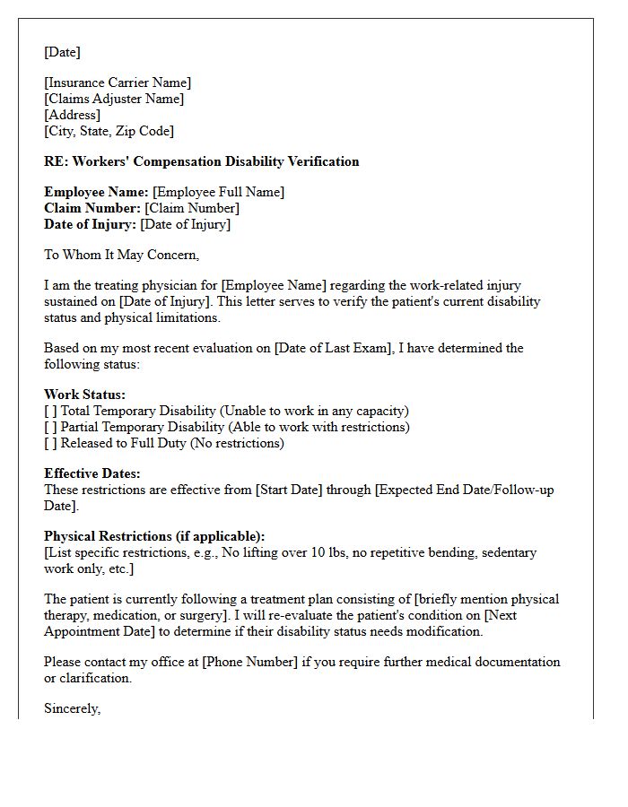 Workers Compensation Disability Verification Letter