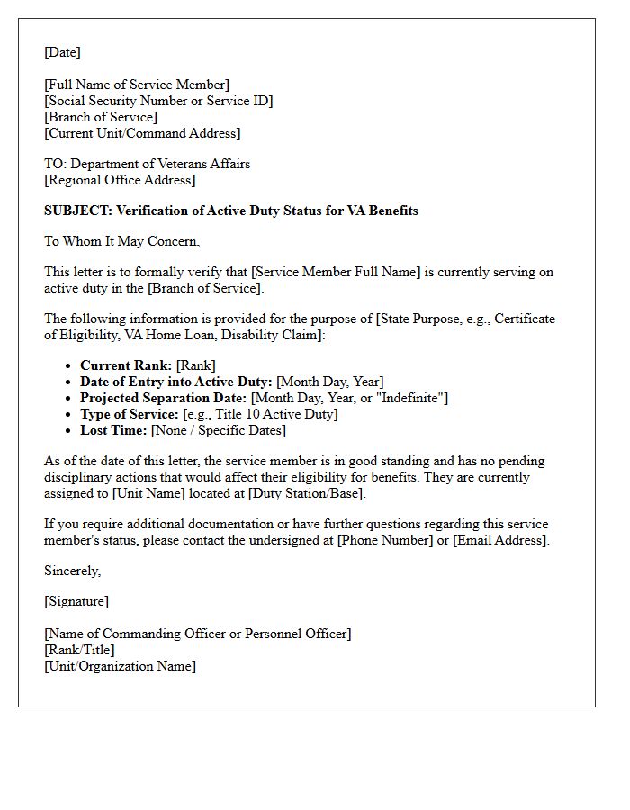 Active Duty Verification of Veterans Affairs Benefits Letter