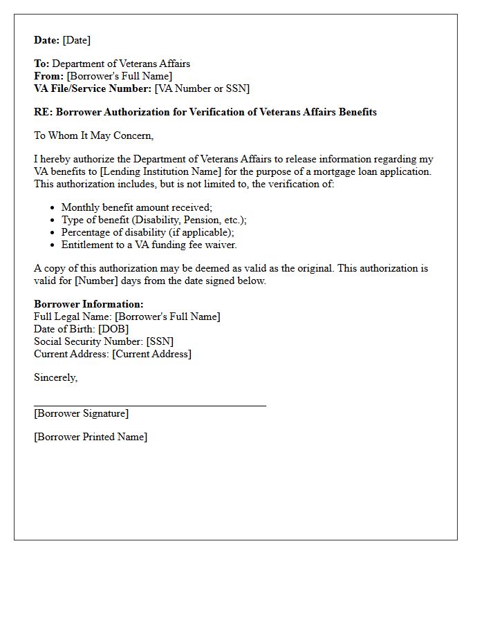 Borrower Authorization for Verification of Veterans Affairs Benefits Letter