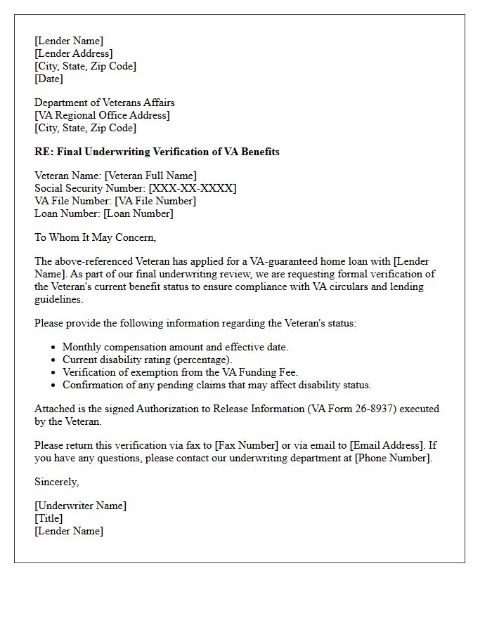 Final Underwriting Verification of Veterans Affairs Benefits Letter