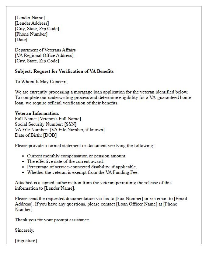 Mortgage Lender Request for Verification of Veterans Affairs Benefits Letter
