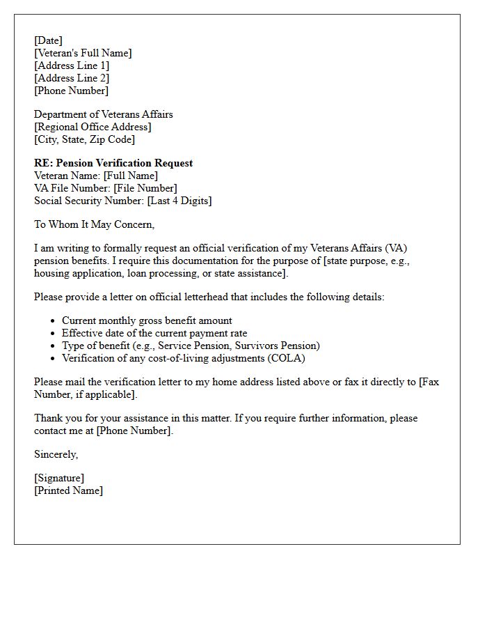 Pension Verification of Veterans Affairs Benefits Letter