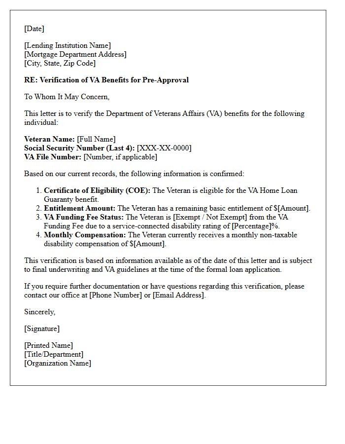 Pre-Approval Verification of Veterans Affairs Benefits Letter