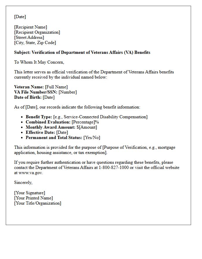 Third-Party Verification of Veterans Affairs Benefits Letter