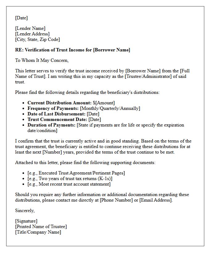 Borrower Beneficiary Verification of Trust Income Letter