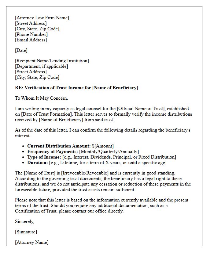 Estate Attorney Verification of Trust Income Letter