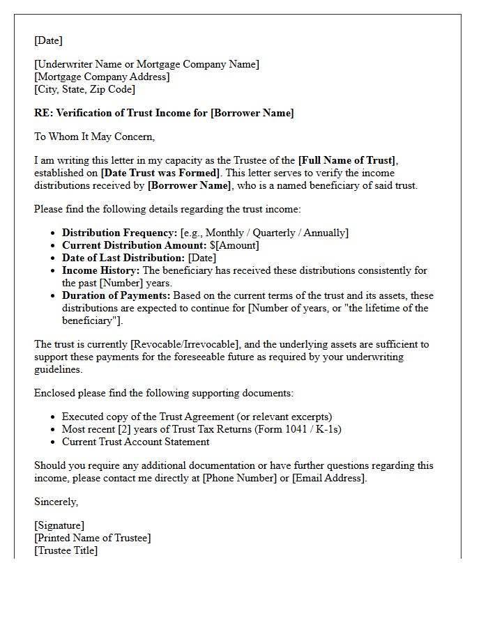 Mortgage Underwriter Verification of Trust Income Letter