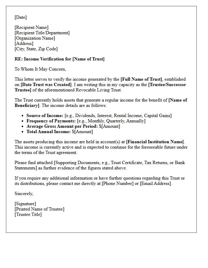 Revocable Living Trust Income Verification Letter