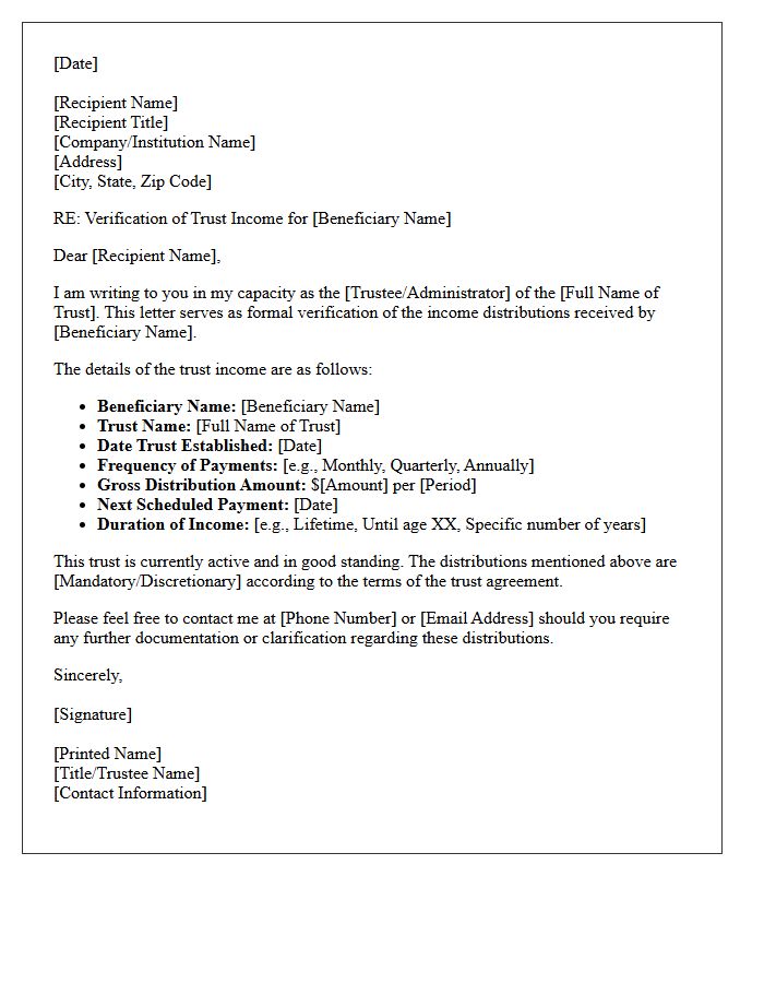 Third-Party Verification of Trust Income Letter