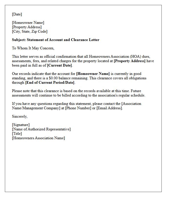 Homeowners Association Dues Paid In Full Clearance Letter