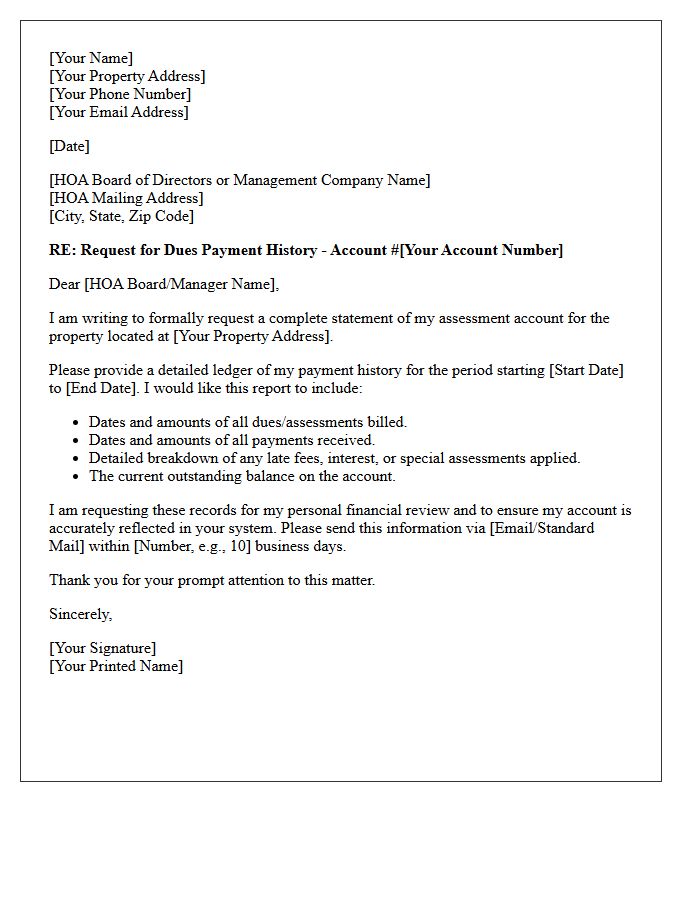 Homeowners Association Dues Payment History Request Letter