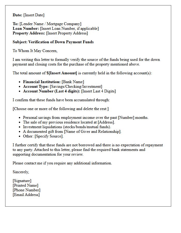 Down Payment Source Verification Letter