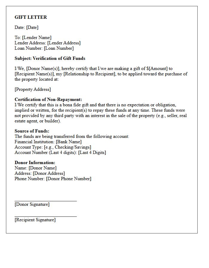 Gift Funds Source Verification Letter