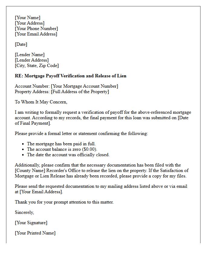 Mortgage Payoff Verification Letter