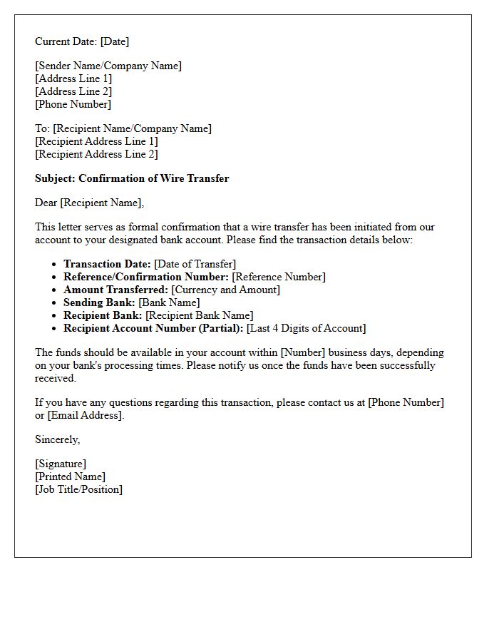 Wire Transfer Confirmation Letter
