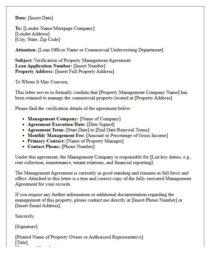 Commercial Mortgage Verification Of Property Management Agreement Letter