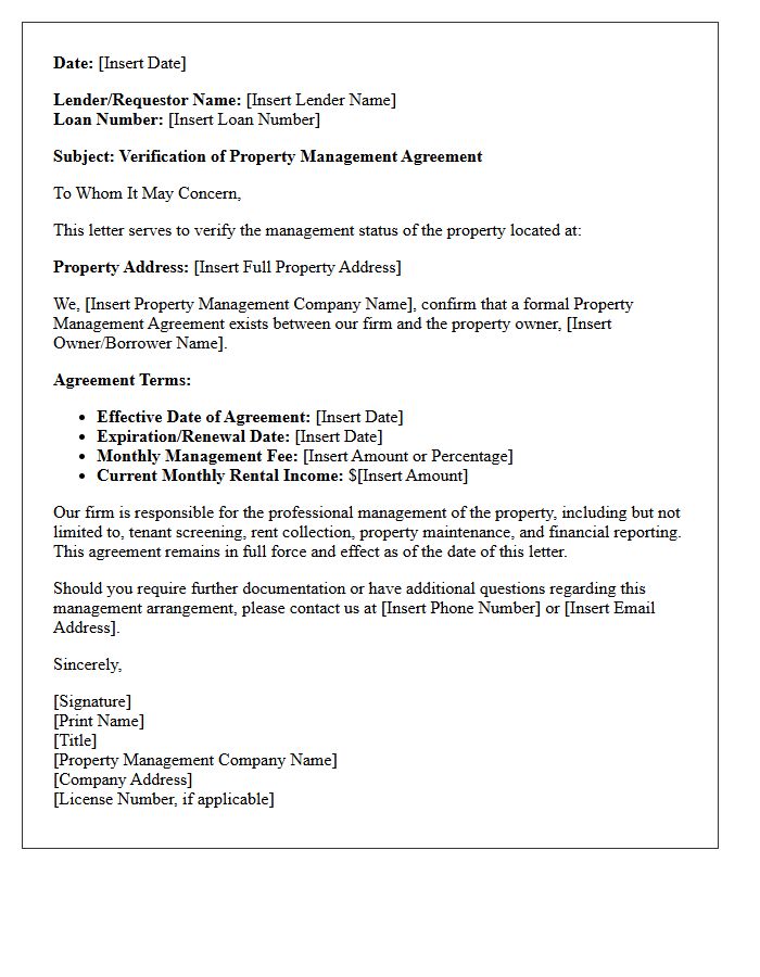 Fannie Mae Compliant Verification Of Property Management Agreement Letter