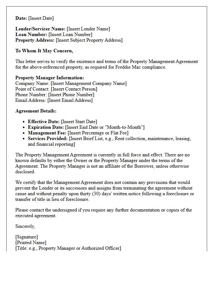 Freddie Mac Compliant Verification Of Property Management Agreement Letter