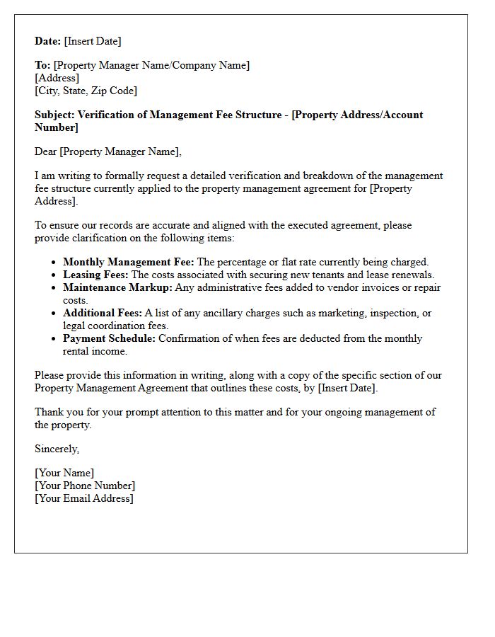 Management Fee Structure Verification Of Property Management Agreement Letter