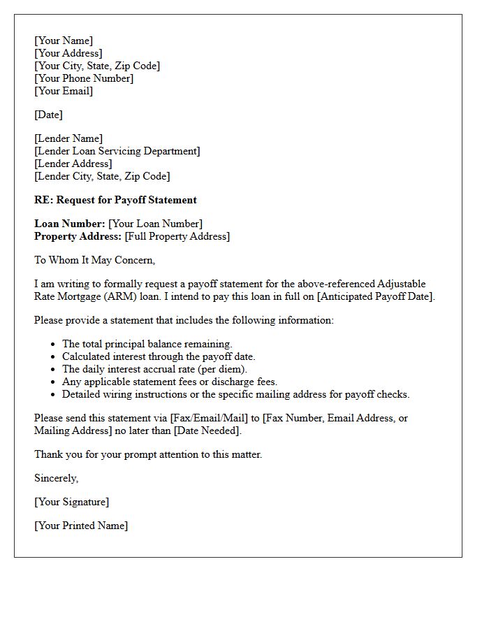 Adjustable Rate Mortgage Payoff Letter