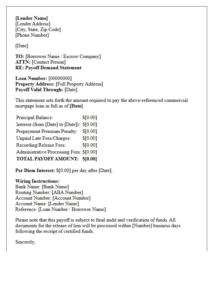 Commercial Mortgage Payoff Statement Letter