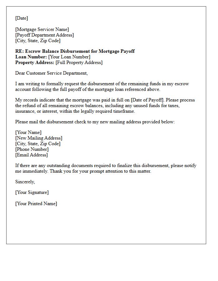 Escrow Balance Disbursement Mortgage Payoff Letter