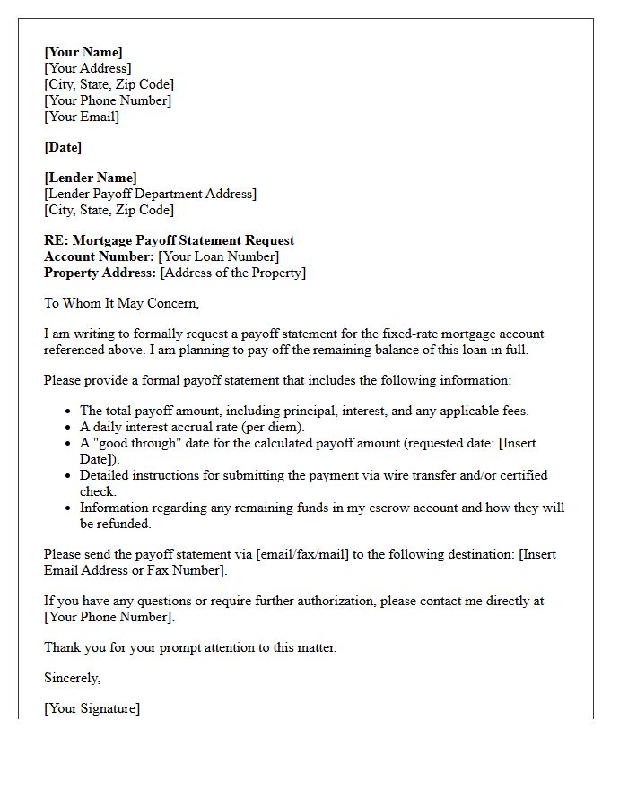 Fixed Rate Mortgage Payoff Letter