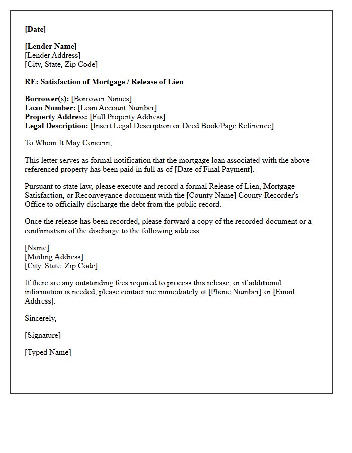 Release Of Lien Mortgage Payoff Satisfaction Letter