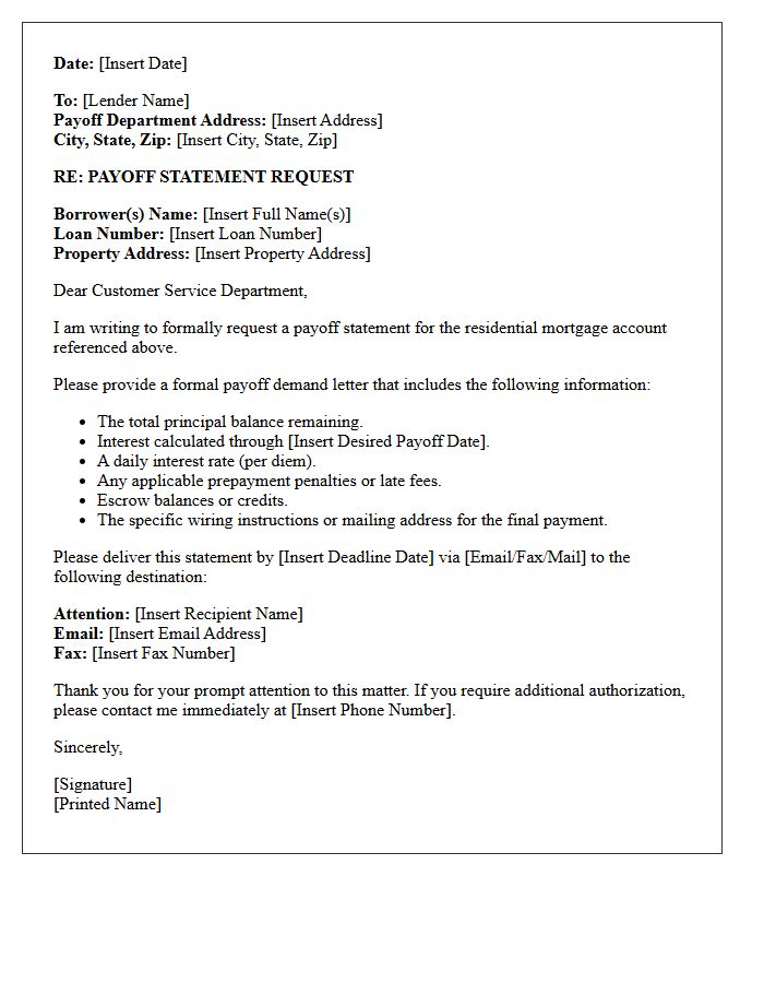 Residential Mortgage Payoff Demand Letter