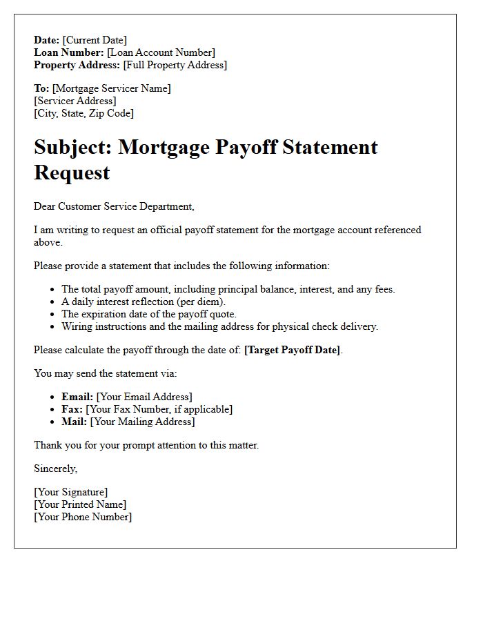 Standard Mortgage Payoff Letter