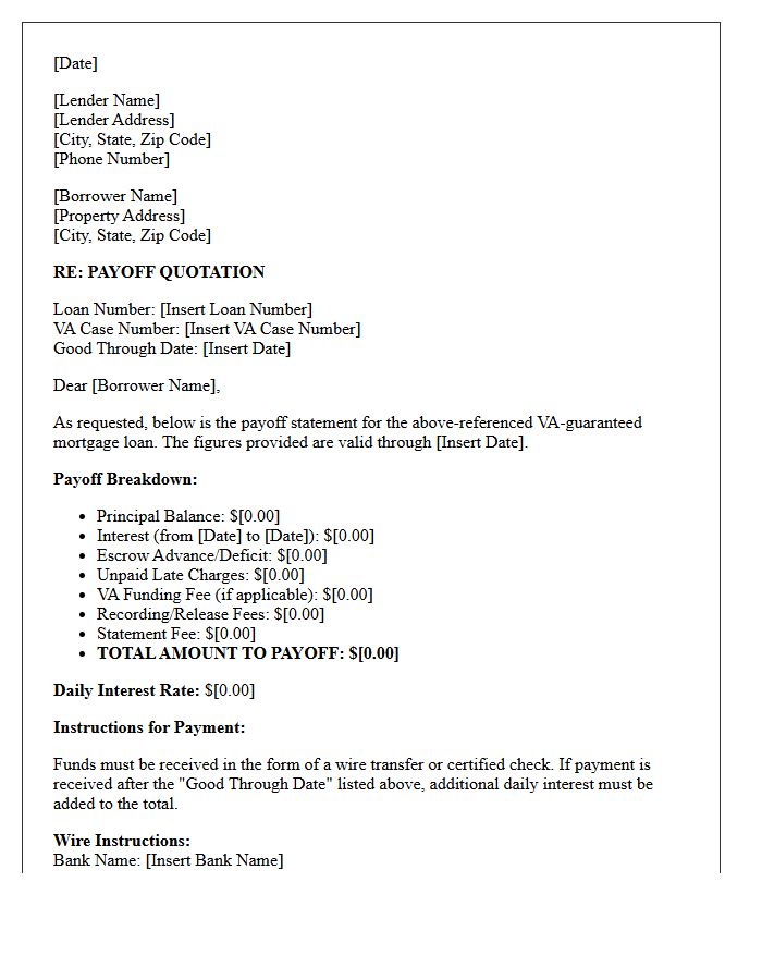 Veterans Affairs Mortgage Payoff Quotation Letter