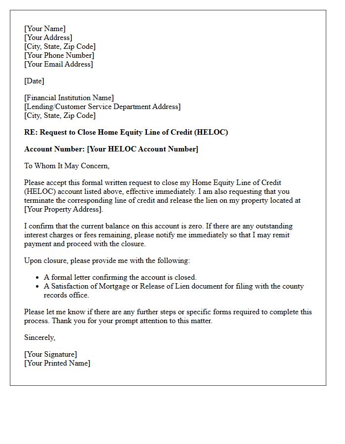 Home Equity Line Of Credit Account Closure Request Letter