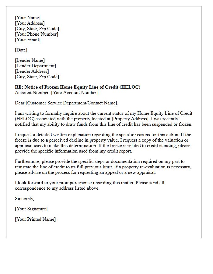 Home Equity Line Of Credit Frozen Account Status Letter