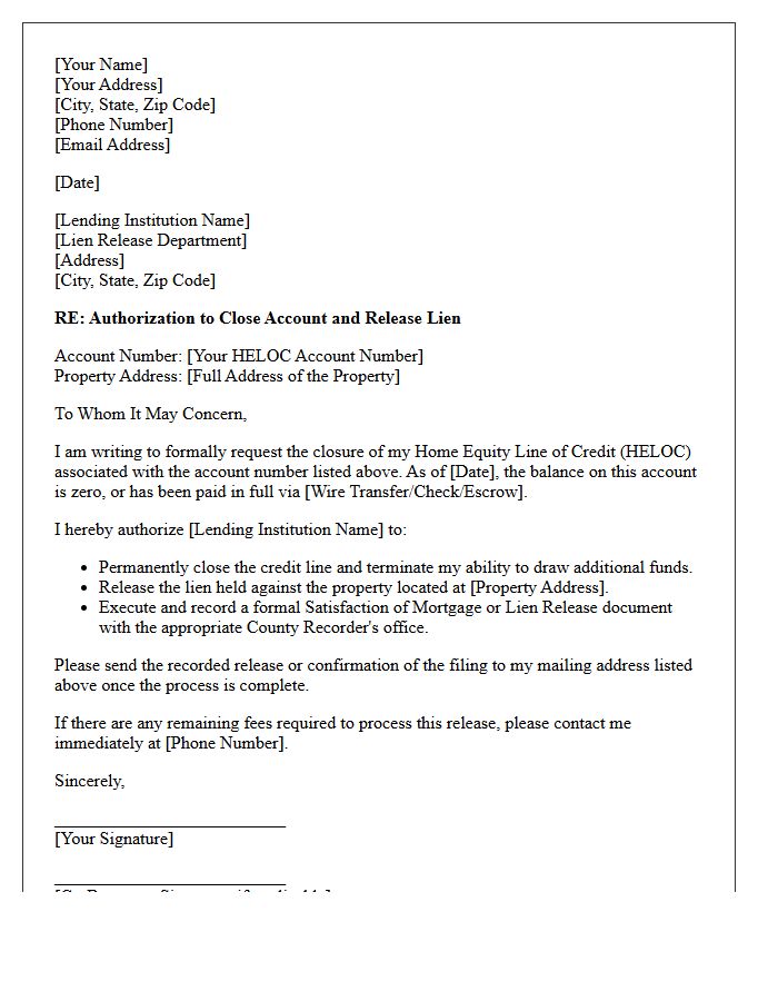 Home Equity Line Of Credit Lien Release Authorization Letter