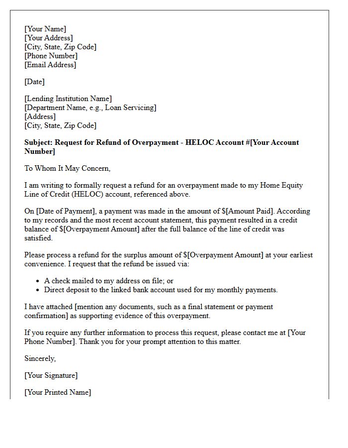 Home Equity Line Of Credit Overpayment Refund Letter