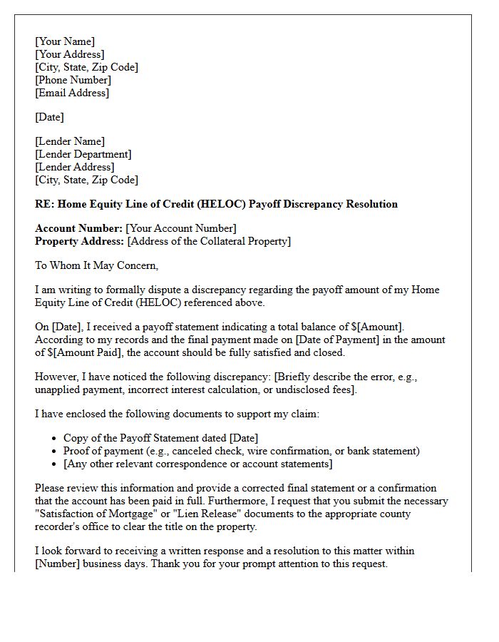 Home Equity Line Of Credit Payoff Discrepancy Resolution Letter