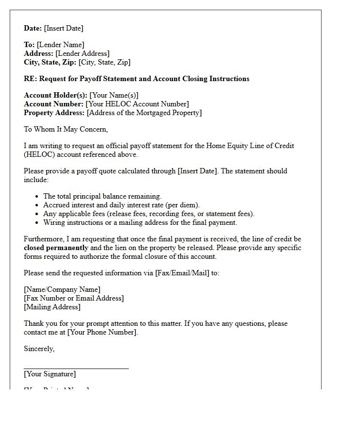 Home Equity Line Of Credit Payoff Instructions Letter