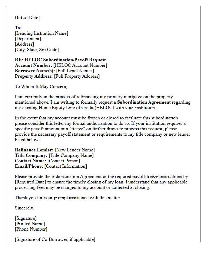 Home Equity Line Of Credit Subordination Payoff Letter