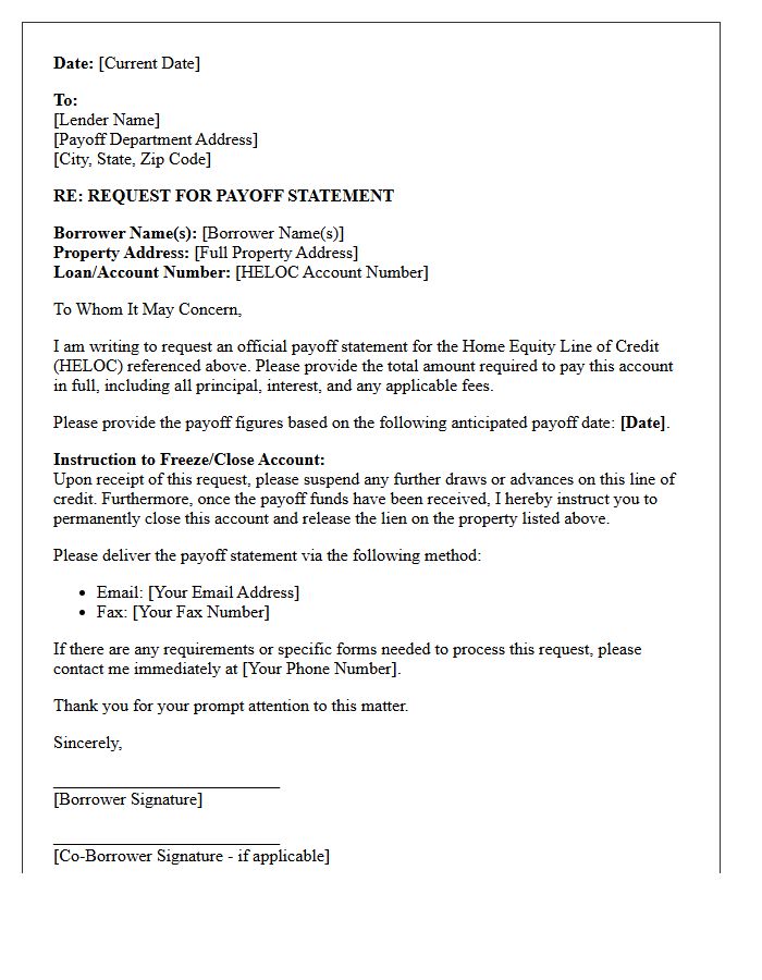 Standard Home Equity Line Of Credit Payoff Demand Letter
