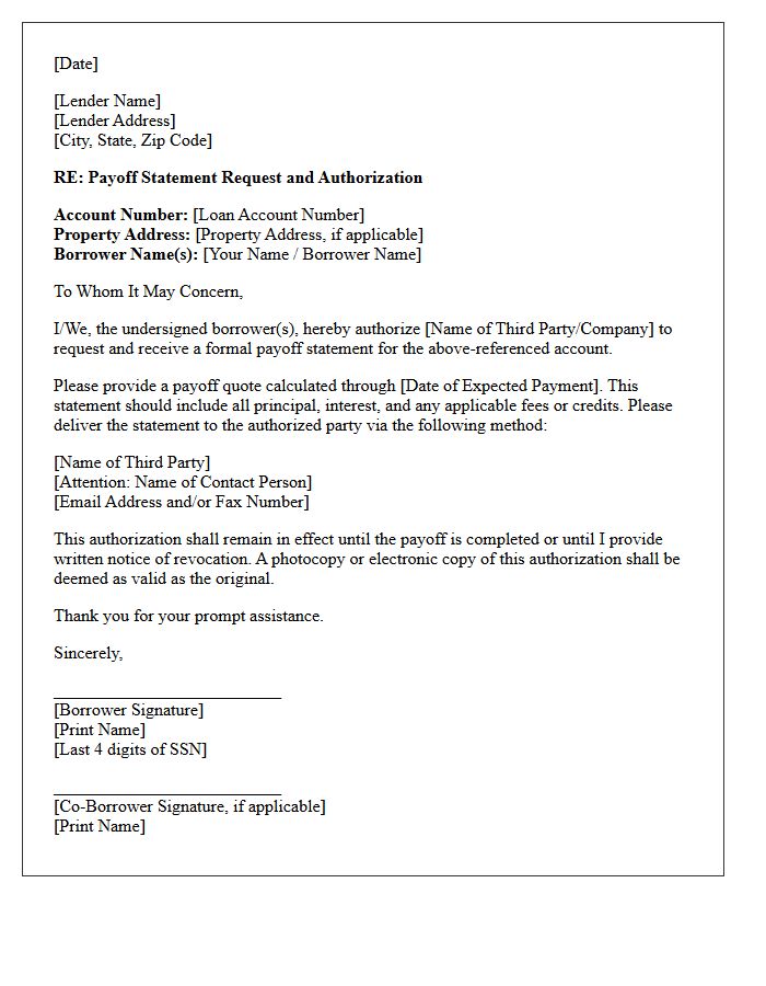 Authorized Third-Party Payoff Request Letter